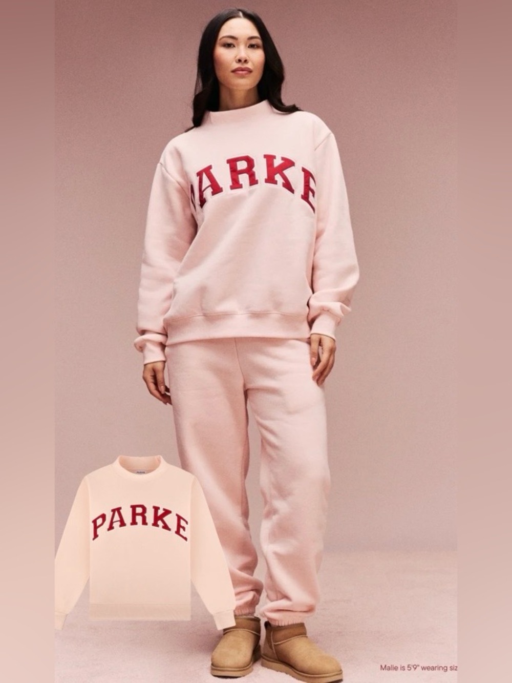 PARKE Valentine’s Varsity Mockneck Crewneck Pullover Sweatshirt Peony Crimson S